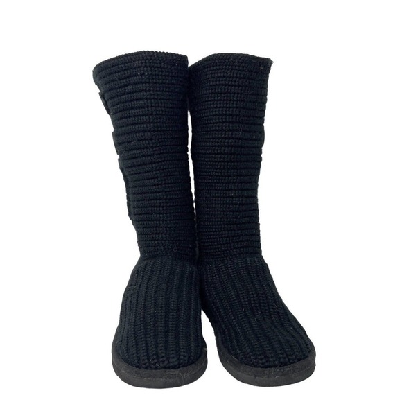 UGG Australia Black Cardy Knit Button Boots Girls Size 4 - Picture 3 of 6